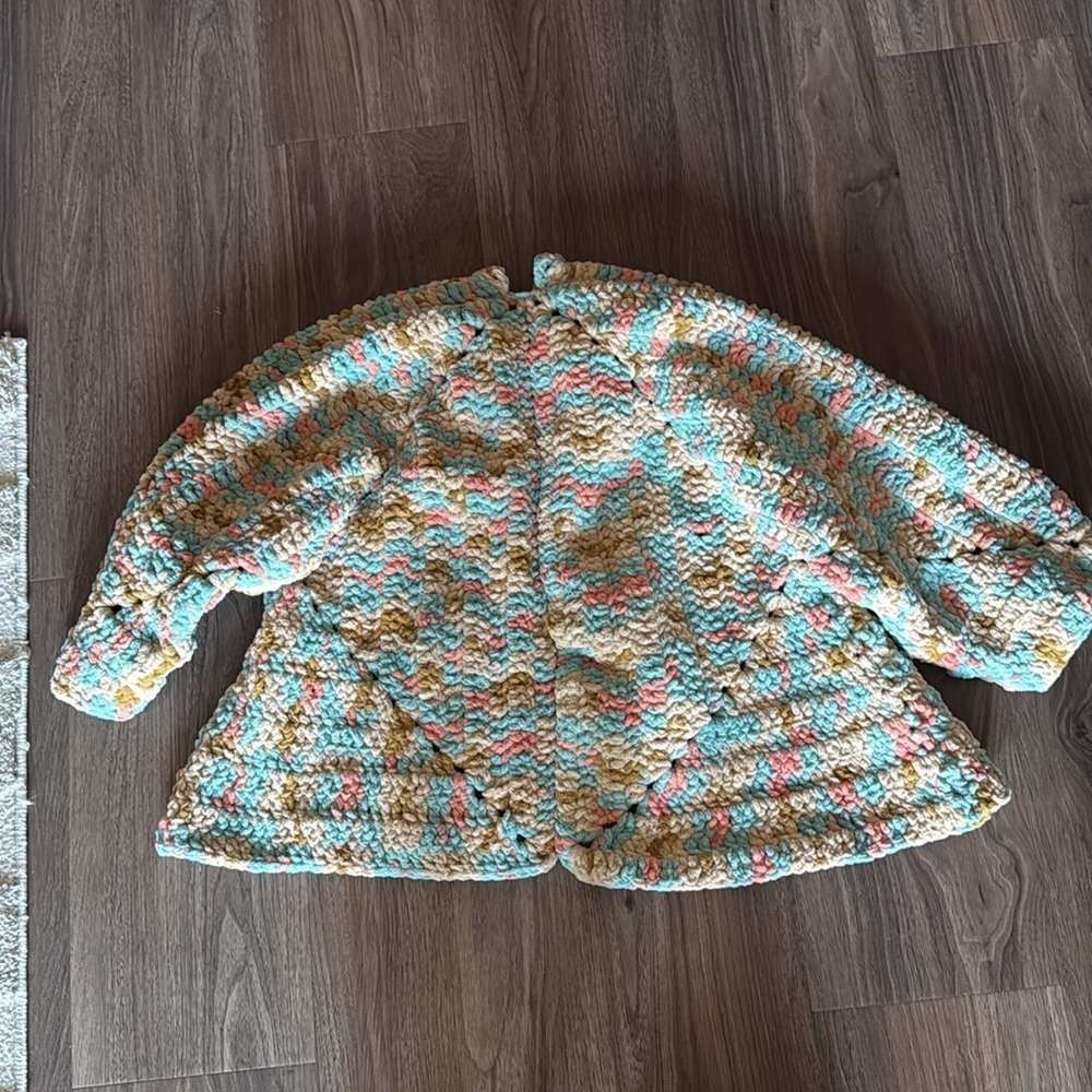 Vintage chunky handmade knit, multicolored cardigan and hat medium - Picture 10 of 12